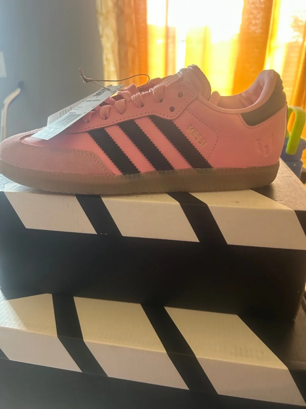 Messi Edition Pink Adidas Samba with Black Stripes